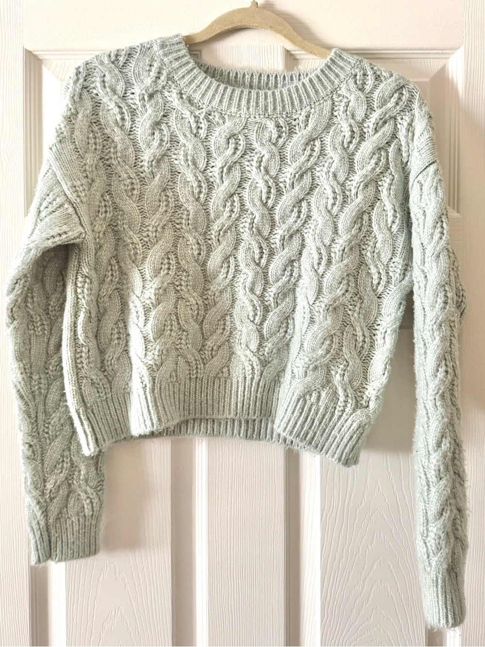 Jessica Simpson Sweater- Cozy Cropped Cable Knit Sweater - Light Sage- GUC- M